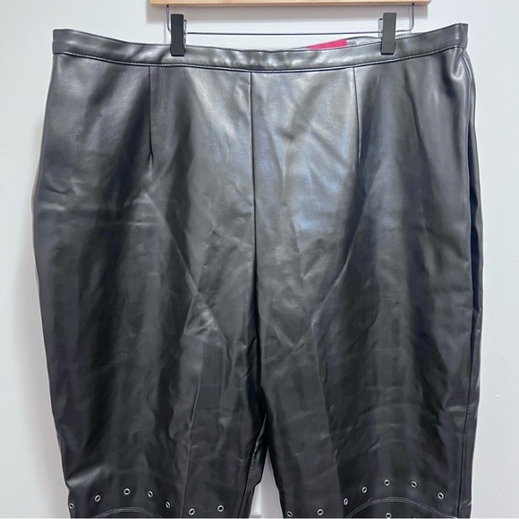Y2K Un Deux Trois Black High Rise Faux Leather Straight Leg Pants Grommet Detail - Picture 3 of 11